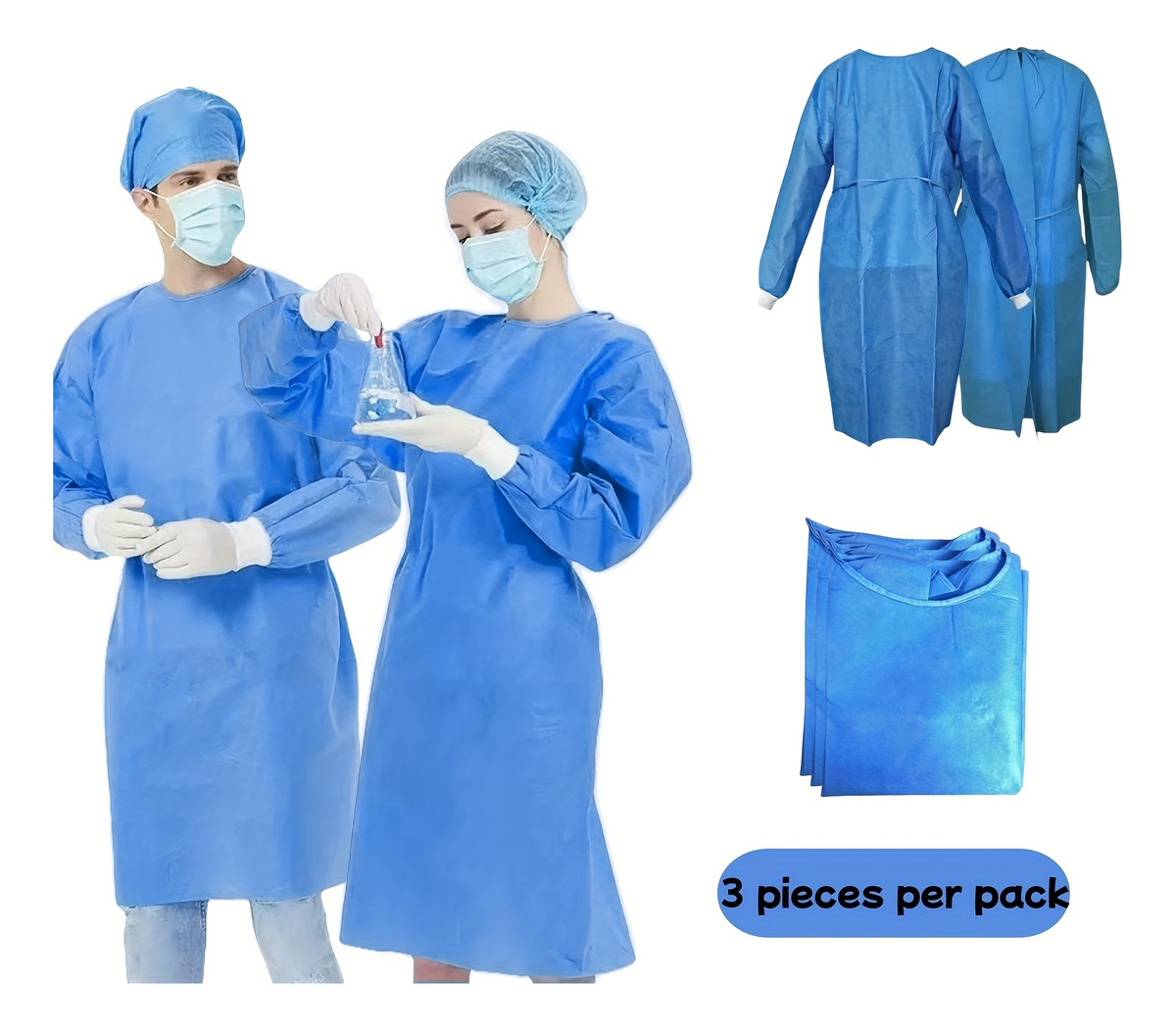 3pcs 45gsm SMS Three-Layer Com - đánh giá và giá Medical Lab Gown